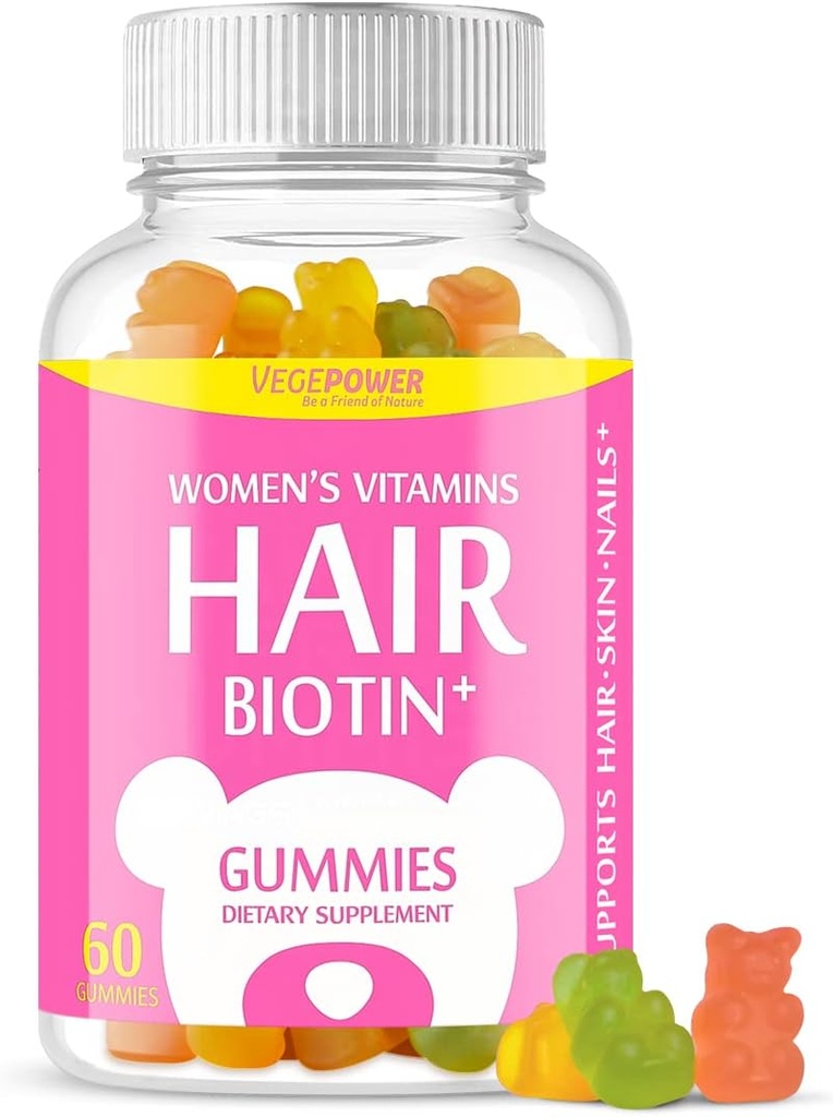 毛ビオチンはビタミン10000mcg - 健康な、より強く、美しい毛及び釘のためのBiotinの補足、非GMO、女性及び人のためのChewableビーガン毛のグミ - 60のGummyを補います