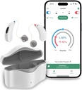 高齢者のための補聴器 充電式、RIC 16 チャンネルの補聴器 ブルートゥース for 大人、スマートノイズキャンセレーション付きシニア補聴器、APP コントロール付きデジタル補聴器デバイス、ホワイト