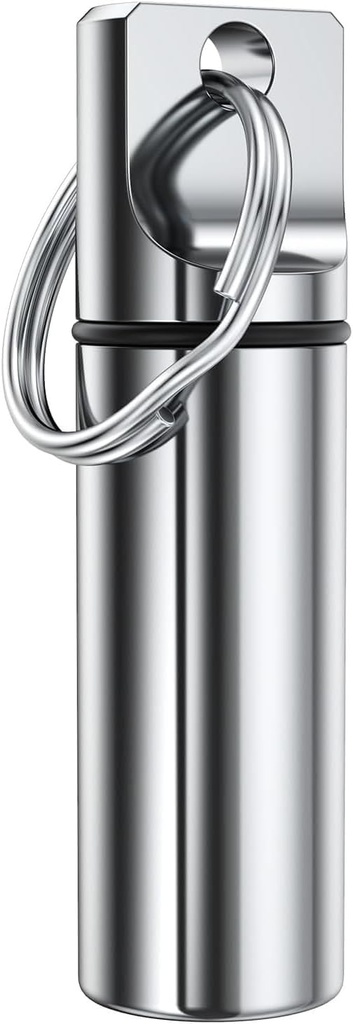 小さいポケット ピル ボックス キーホルダー, アルミ合金 ポータブル ミニ ピル オルガナイザー ケース コンテナ 財布, 防水金属 ピル ホルダー 薬用ボトル 屋外のキャンプ 旅行 (シルバー)