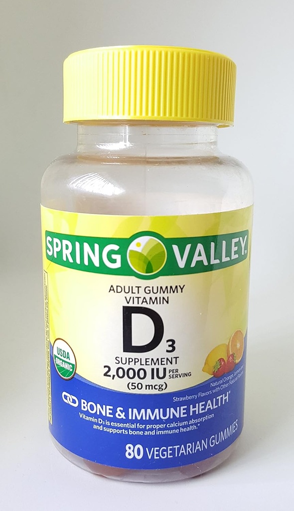 春の谷大人のGummyビタミンD3の補足、2000IU、50mcg USDAの有機性、80の菜食主義者のグミ