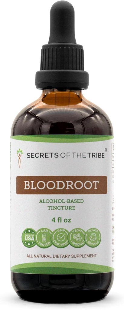 Tribe Bloodroot Tinctureアルコール抽出物の秘密, レスポンサリー農場ブラッドルート (Sanguinaria Canadensis) 乾燥ルート (4 FL OZ)