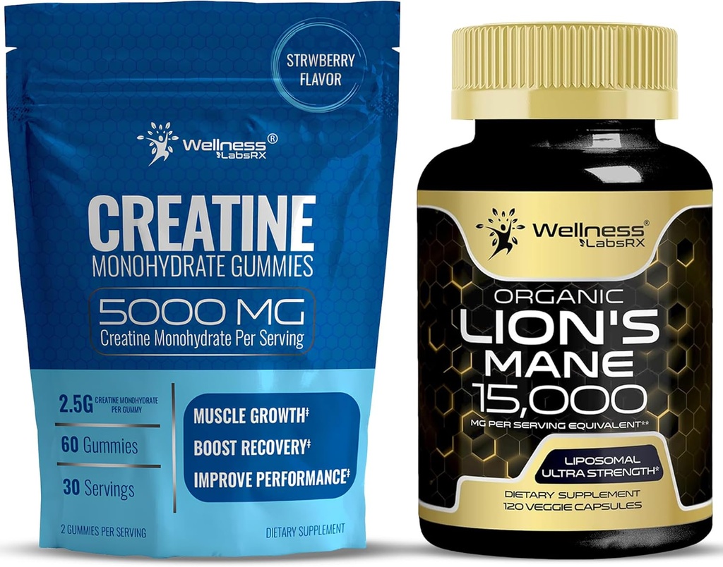 ウェルネスLABSRXライオンズマネサプリメントカプセル - クレアチンガミー5000mg