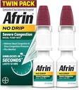 Afrin No Drip Severe Congestion Nasal Mist Twin Pack, Non-Drowsy, Nasal Congestion and Sinus 圧力救済, 大人と子供 6 以上, .5 floz (パッケージ 2)