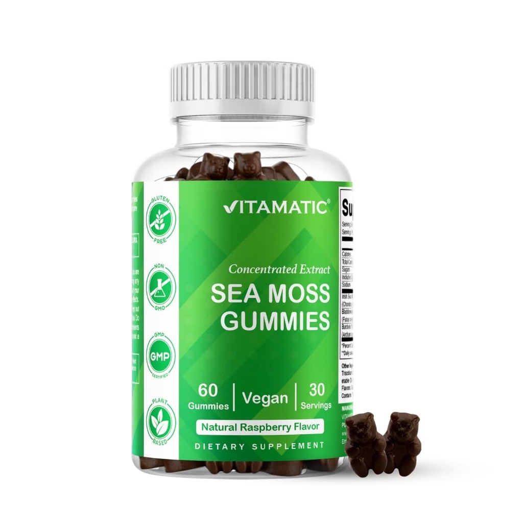 Vitamaticアイリッシュ海苔ガミー - サービングあたり3000mg相当(抽出132.5mgから) - 60 CtはBradderwrack&Burdock Rootで作られた - 甲状腺、エネルギー、免疫のサポートのためのSeamosサプリメント