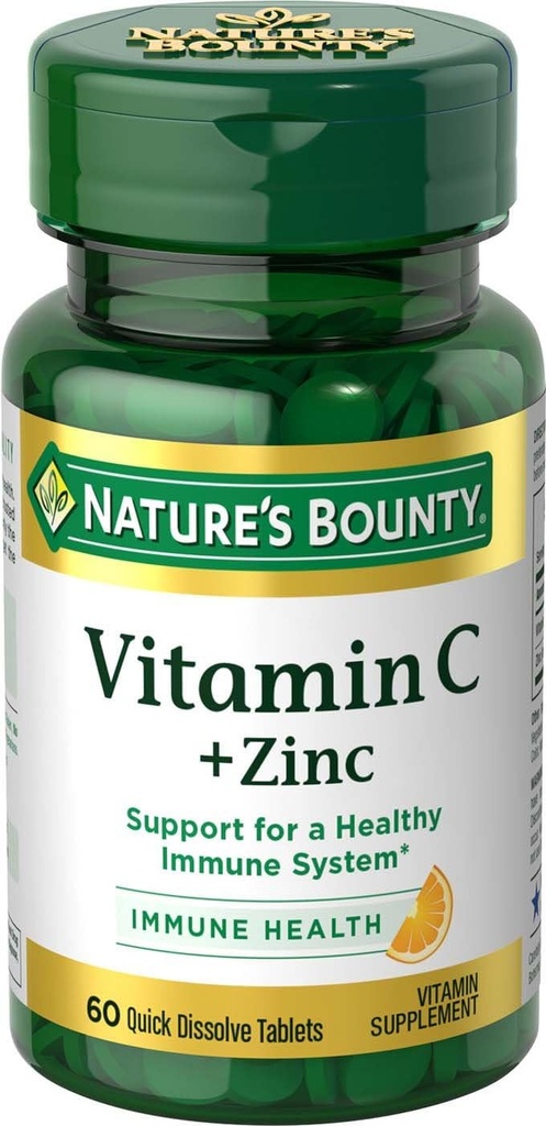 Nature's Bounty Vitamin C + Zinc, Vitamin Supplement, Supports Immune Health, 60 mg, 60 Tablets