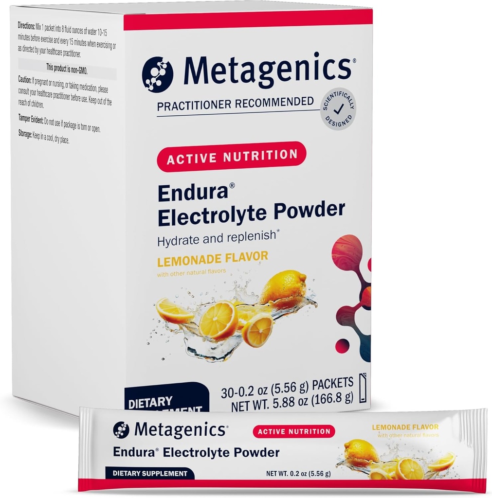 Metagenics Endura - Electrolyte Balance Powder with Vitamin C & E - Hydration Packets with Sodium & Potassium for Recovery & Performance* - Non-GMO, Gluten-Free - Lemonade Flavor, 30 Packets