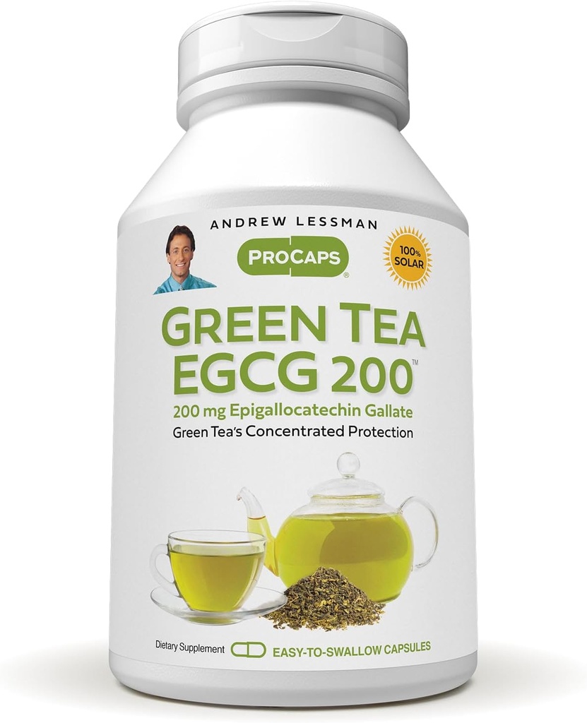 ANDREW LESSMAN 緑茶 EGCG 200mg - 180カプセル - 200mg EGCG、健康な肝臓機能、免疫、脳、心臓および循環システムのための強力な酸化防止サポート。 添加剤なし