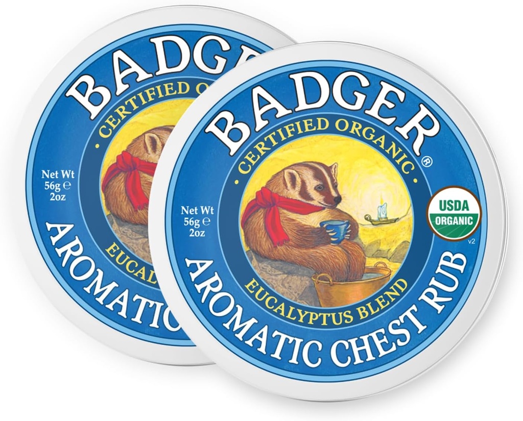 Badger の芳香の箱のこは、100% の有機性 Vaporub w/Eucalyptus 及び Lavender の精油は明確に及び Soothe の大人及び子供、2 oz の錫、2 のための全自然な箱の混雑の軽減に油を差します