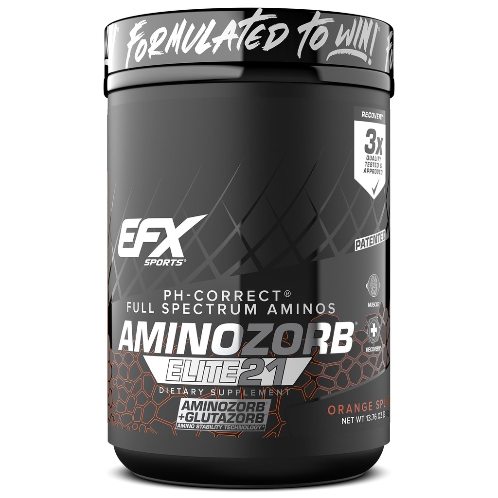 EFXスポーツアミノゾルブエリート21 | PH-Correct、フルスペクトラムアミノ + グルタミン | エッセンシャル&非エッセンシャルアミノ | ゼロシュガー | 30サービング(オレンジスプラッシュ)