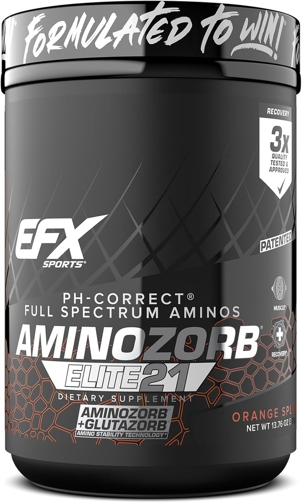 EFXスポーツアミノゾルブエリート21 | PH-Correct、フルスペクトラムアミノ + グルタミン | エッセンシャル&非エッセンシャルアミノ | ゼロシュガー | 30サービング(オレンジスプラッシュ)