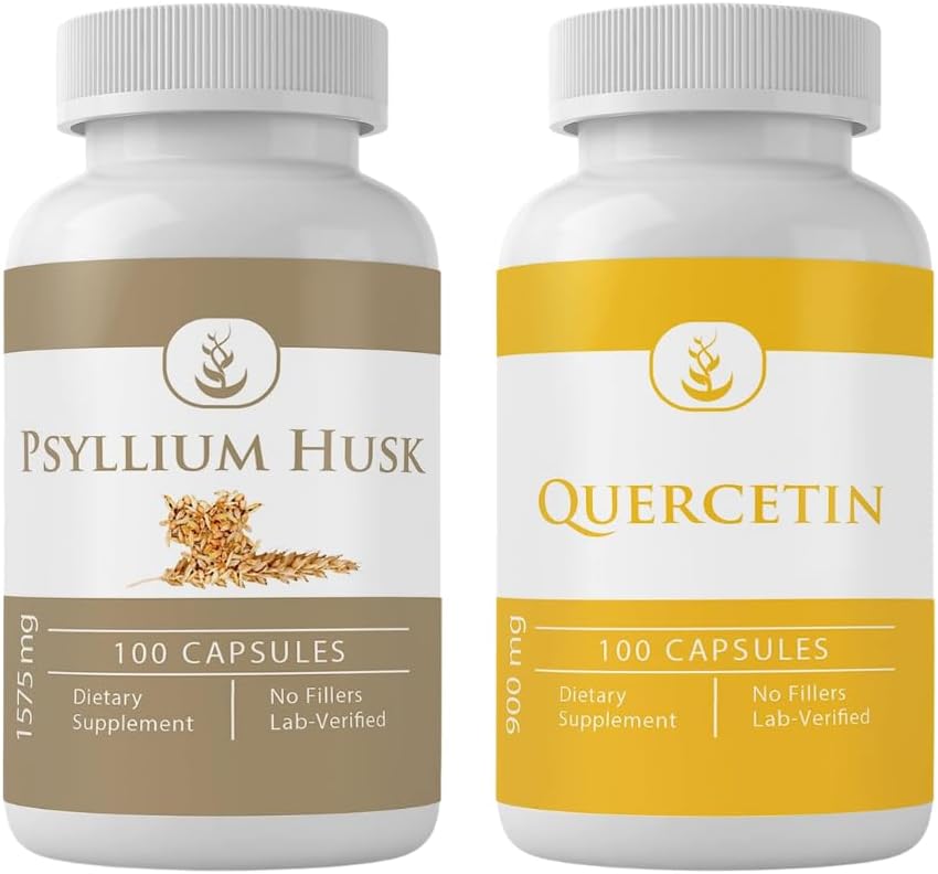 PURE ORIGINAL INGREDIENTS Psyllium Husk & Quercetin カプセルバンドル (100 カプセルそれぞれ)、添加剤または充填剤、ラボ 検証済み