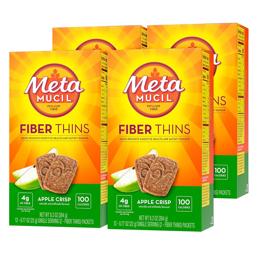 Metamucil AppleのCrispの風味を付けられた繊維はPsylliumの箱、9.3 Ounceの4のパックが付いている食事療法繊維の補足を薄くします