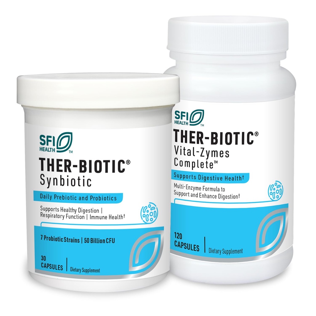 Klaire Labs Ther-Biotic Synbiotic Probiotic(30カプセル)+Vtal-Zymes Digestive Enzymes Bundle(120カウント) - 低FODMAP Probiotic Supplement + Digestion Support Enzymes - 2製品セット