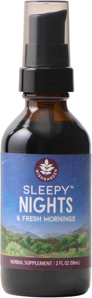 WishGarden Herbs Sleepy Nights & Fresh Mornings - All-Natural Herbal Sleep Aid Tincture、パッションフラワー、ホップ、スカルキャップ付きのオーガニック睡眠サプリメント、ディープスリープ&ヘルシー睡眠サイクルをサポート、2oz