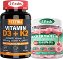 ビタミンD3 20,000 IU + K2(MK7) 200mcg Softgels + Akkermansia Probioticsプレバイオティクス繊維とグミー