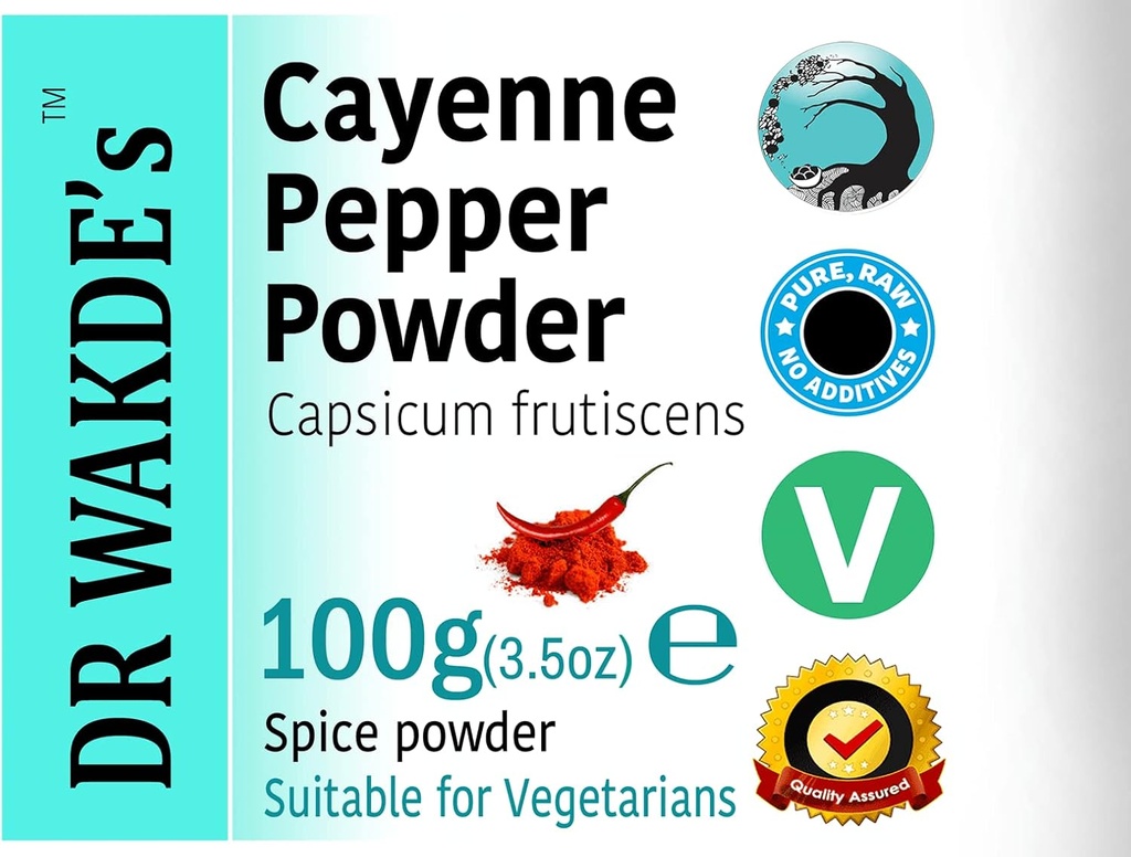 DR WAKDE's Cayenne Pepper Powder (Capsicum frutescens) - 100g (3.5oz) | Pure, Raw & Dried Powder | Ayurvedic Herb | Vegan |