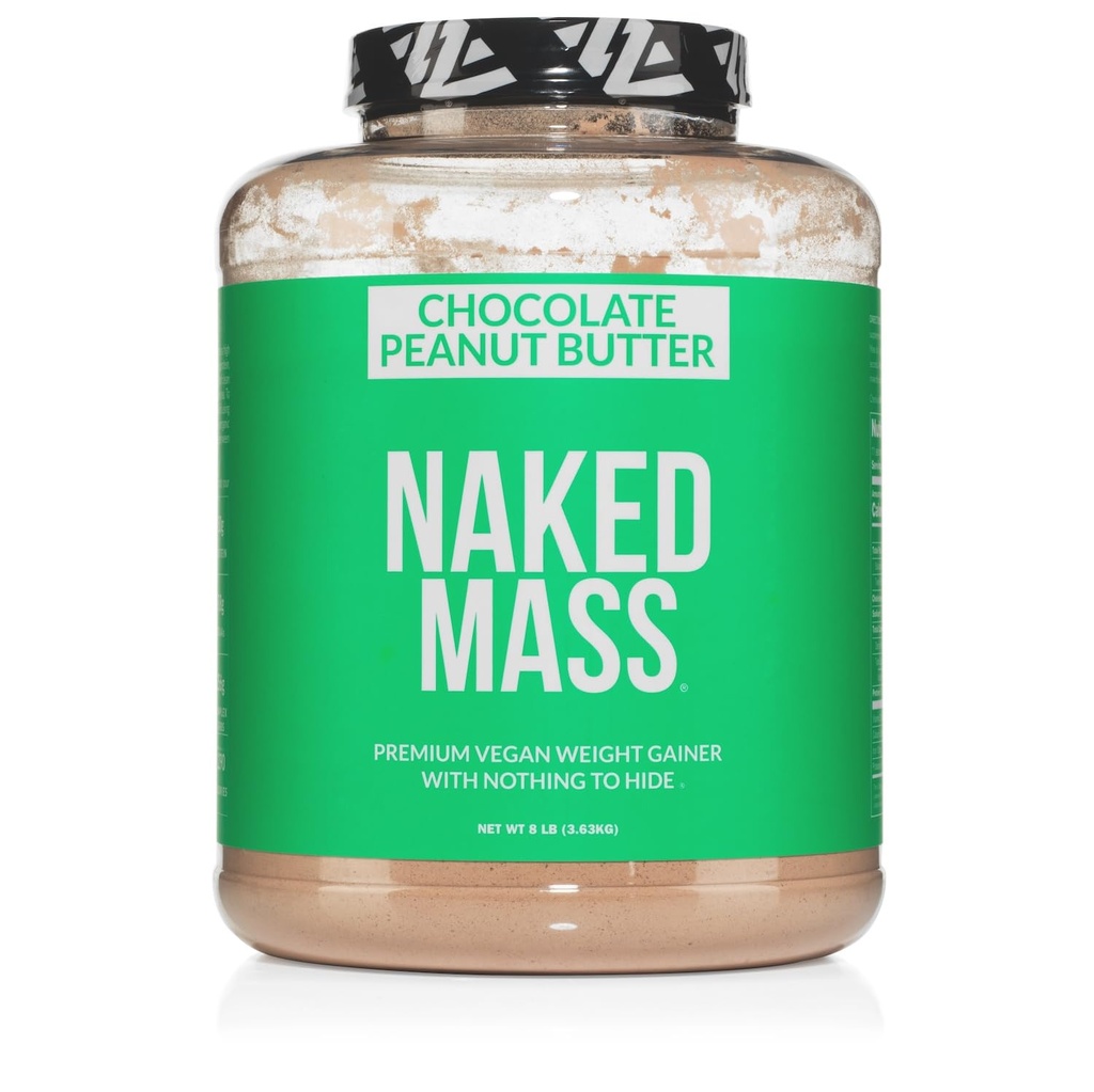 NAKEDビーガンマス - チョコレートピーナッツバター - 1,290カロリー, 人工何も, すべての自然なチョコレートPB重量ゲインダータンパク質粉末, 非GMO, 大豆&グルテンフリー - 8LBバルク - 11 サービング