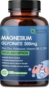 NATURE TARGET Magnesium Glycinate 500mg, Chelated Magnesium with Zinc & Vitamin D3 for Muscle, Nerve & Bone, Support Heart Health & Leg Cramp, Strength Immune System - 120 Capsules