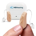 MDHearingAid AIR補聴器(ペア)、OTC充電式、MDHearingによるクリスタルクリアなデジタルサウンド、ガラスに最適、ほぼ見えない