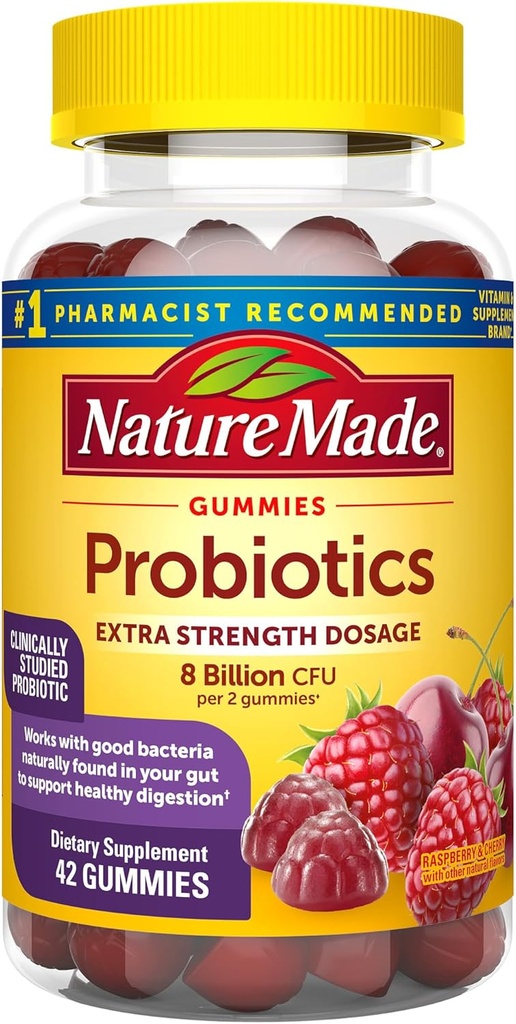 Nature Made Probiotics Extra Strength Dosage, Probiotics for Women and Men 8 Billion CFU per 2 Gummies, 42 Probiotic Gummies, 21 Day Supply