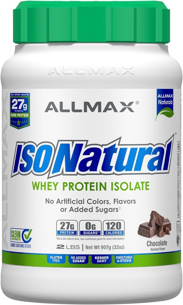 マックス栄養ISONATURAL Whey の蛋白質の隔離剤、チョコレート- 2 の lb - ゼロ脂肪及び砂糖 - プレバイオティクスと 99% の乳糖 - 人工的な味無し - 29 のサービング