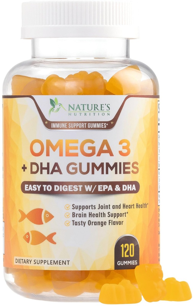 Omega 3 魚油グミー - 心臓健康なオメガ 3 高吸収 DHA と EPA、余分な強さの接合箇所及び頭脳サポート、おいしいオレンジ色の味の魚油の性質のビタミン - 120 のグミーの補足