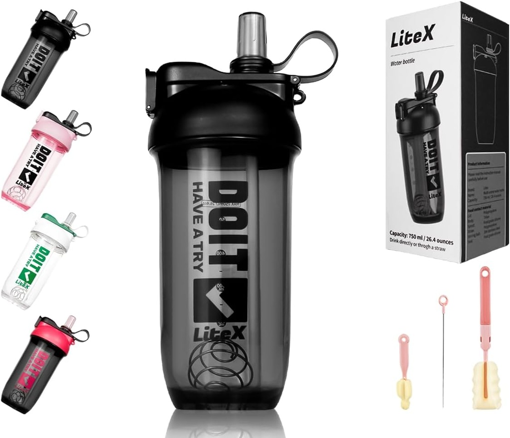 蛋白質の揺れのためのLitexのシェーカーのびん、プレワークアウトのための26ozの混合機のシェーカーのびん、わらが付いているシェーカーのコップ、蛋白質の粉のためのBPAなしのTritanのミキサーのびん、コップのブラシおよび指示(黒)を使って