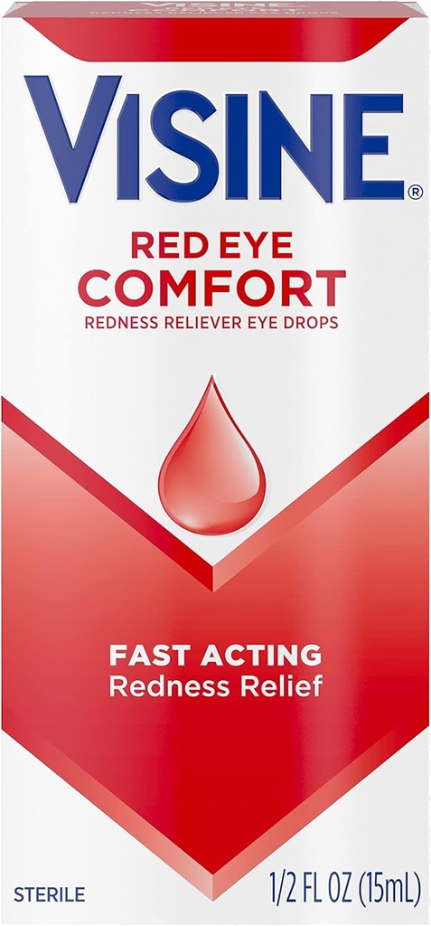 Visine の赤い目の慰めの赤みの救助の目の低下はマイナーな目の苛立ちの速い、Tetrahydrozoline HCl、0.5 の fl のために赤い目を取り除くのを助けます。 oz