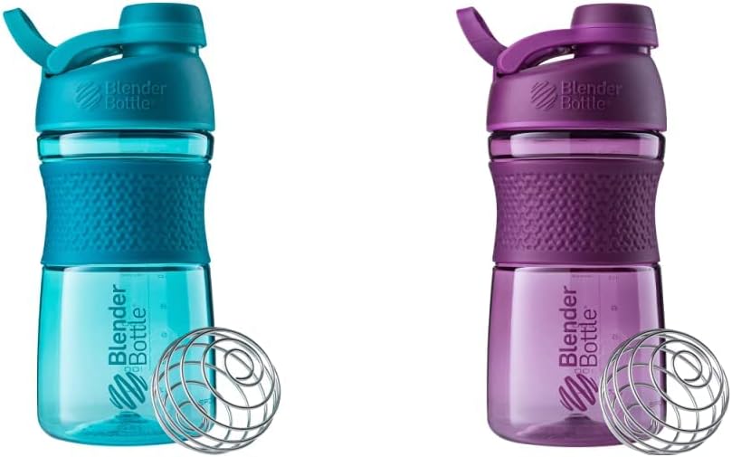 BlenderBottle 20-Ounce SportMixer Shaker Bottle with BlenderBall Wire Whisk, プラムとテール
