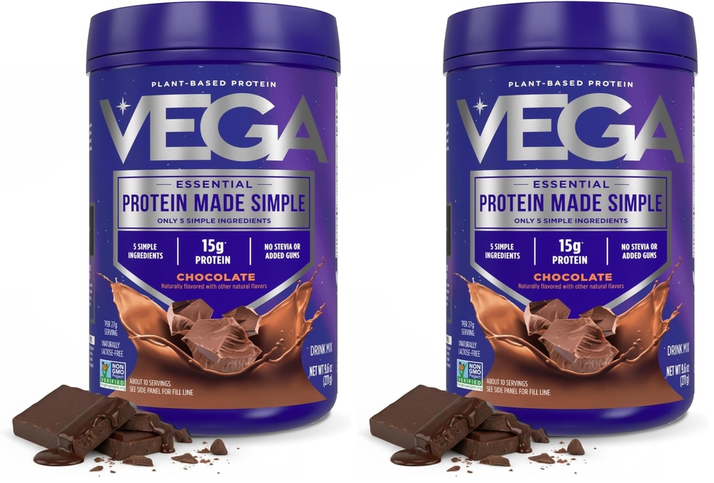 Vega Protein Made Simple, Dark Chocolate - Stevia Freeビーガンプロテインパウダー, 植物ベース, ヘルシー, グルテンフリー, ピーアプロテインフォー女性と男性, 9.6 oz (パッケージ 5 月 Vary) (パック 2)