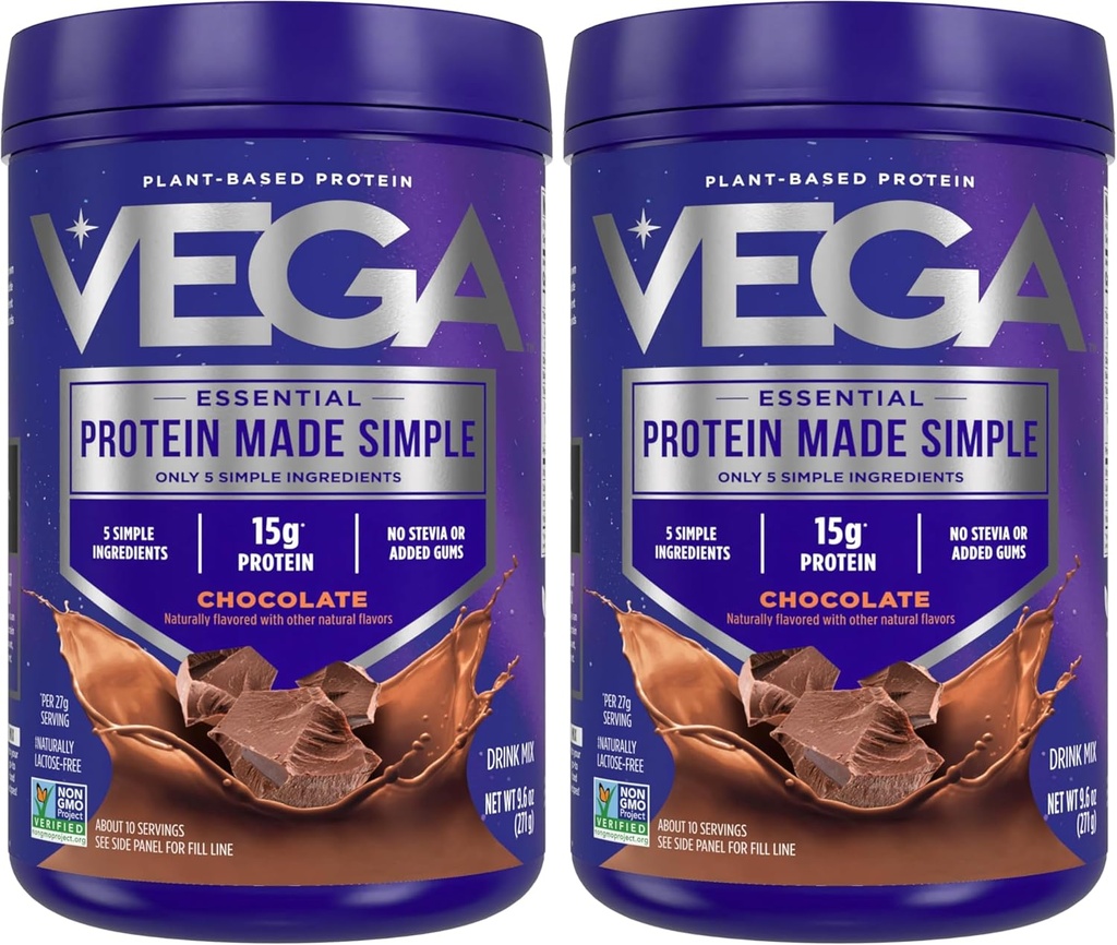 Vega Protein Made Simple, Dark Chocolate - Stevia Freeビーガンプロテインパウダー, 植物ベース, ヘルシー, グルテンフリー, ピーアプロテインフォー女性と男性, 9.6 oz (パッケージ 5 月 Vary) (パック 2)