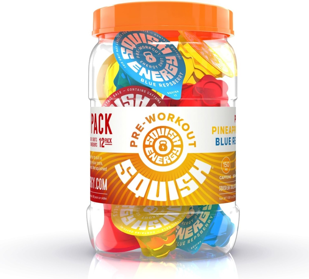 Squishの前のワークアウトのエネルギー ショット、ベータアラニン、Citrulline、カフェイン、L-テアニン、アルファGPCの植物によって基づく原料はワークアウト、青いRepsberry、パイナップル出版物、PRの穿孔器を支え、高めます。瓶