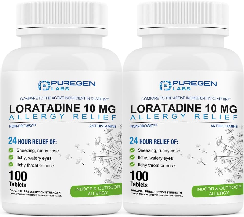 ピュアゲンラボアレルギー救済、ロラタジン10mg、100錠 - 24時間非眠症抗ヒスタミンアレルギー薬鼻鼻、くしゃみ、水目(2)