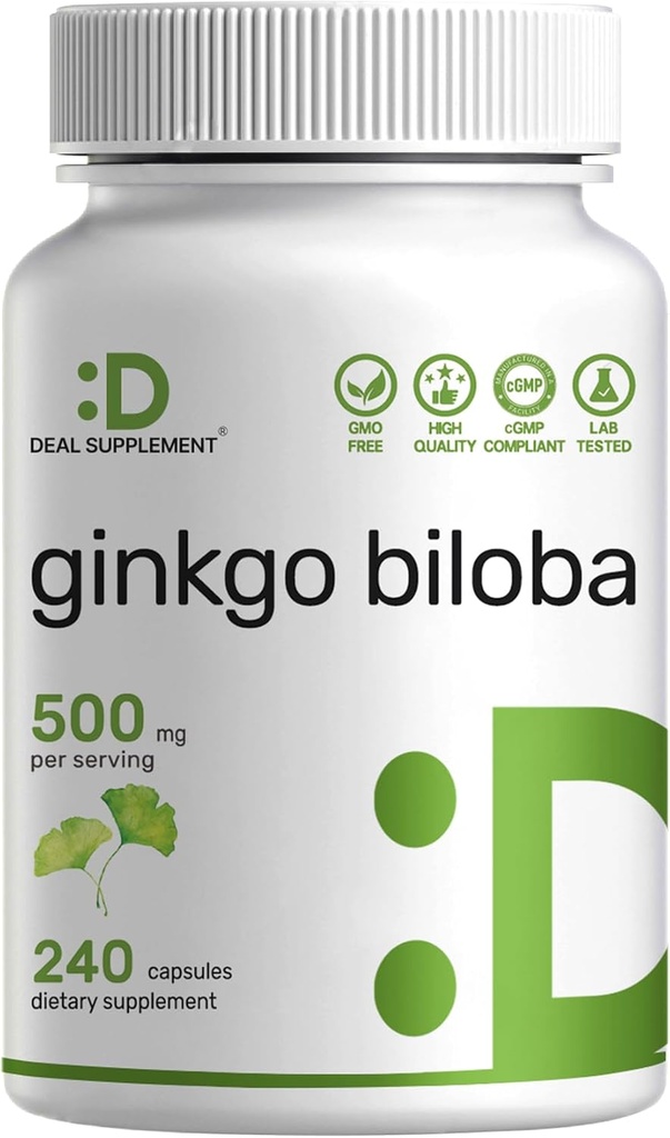DEAL SUPPLEMENT Ginkgo Biloba 500mg/サービング、240 カプセル、4 ヶ月の供給 - ノーザンアジアで成長 - 余分な強度、脳機能を促進する