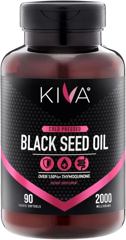 キバブラックシードオイルSoftgelカプセル - 冷間プレス(2000mg)、2% + High Thymoquinone(TQ)、100%トルコニゲラサティバ種子油、90ビーガンSoftgels
