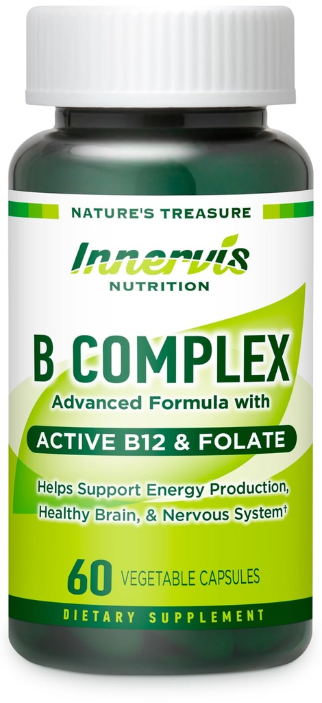 アクティブB12&フォーレートを備えたBioactive Bコンプレックス - エネルギー、脳と神経の健康、60ビーガンカプセルをサポート