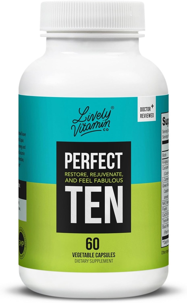 LIVELY VITAMIN CO. パーフェクトテン - アンチエイジング&抗酸化サプリメント - ビオチン&リポ酸 - 健康な髪、皮膚、爪 - エネルギーブースト - シャープな脳機能 - より強い免疫 - 60カプセル