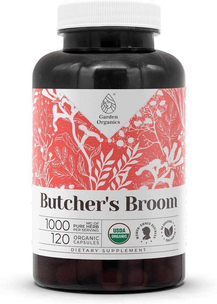 Butcher's Broom USDA Organic 120 カプセル | 循環器系 天然サプリメント | 認定オーガニック ベジタリアン カプセルとオーガニック バターのBroom(ルスカス・アキュレーツ) ドライルート (120 カプセル)