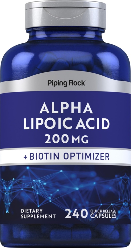 ピッピングロックアルファリポ酸200mg | 240カプセル | プラスビオチン | 非GMO、グルテンフリーサプリメント