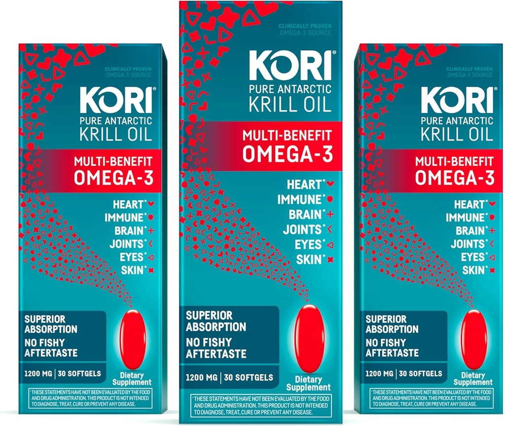 Kori Krill オイルオメガ 3 の補足、優秀な吸収および魚油、1200mg の Softgels、30 の Softgels、EPA 及び DHA (パッキング 3)