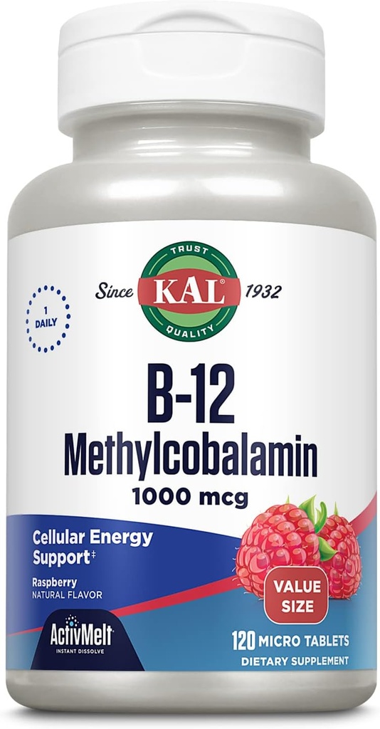 KALのビタミンB12のMethylcobalamin 1000mcg、健康なエネルギー、Metabolism、Nerveおよび赤血球サポート、速い分解のActivMelt、高い吸収、ベジタリアン、自然なラズベリー、120のサーブ、120のマイクロ タブ