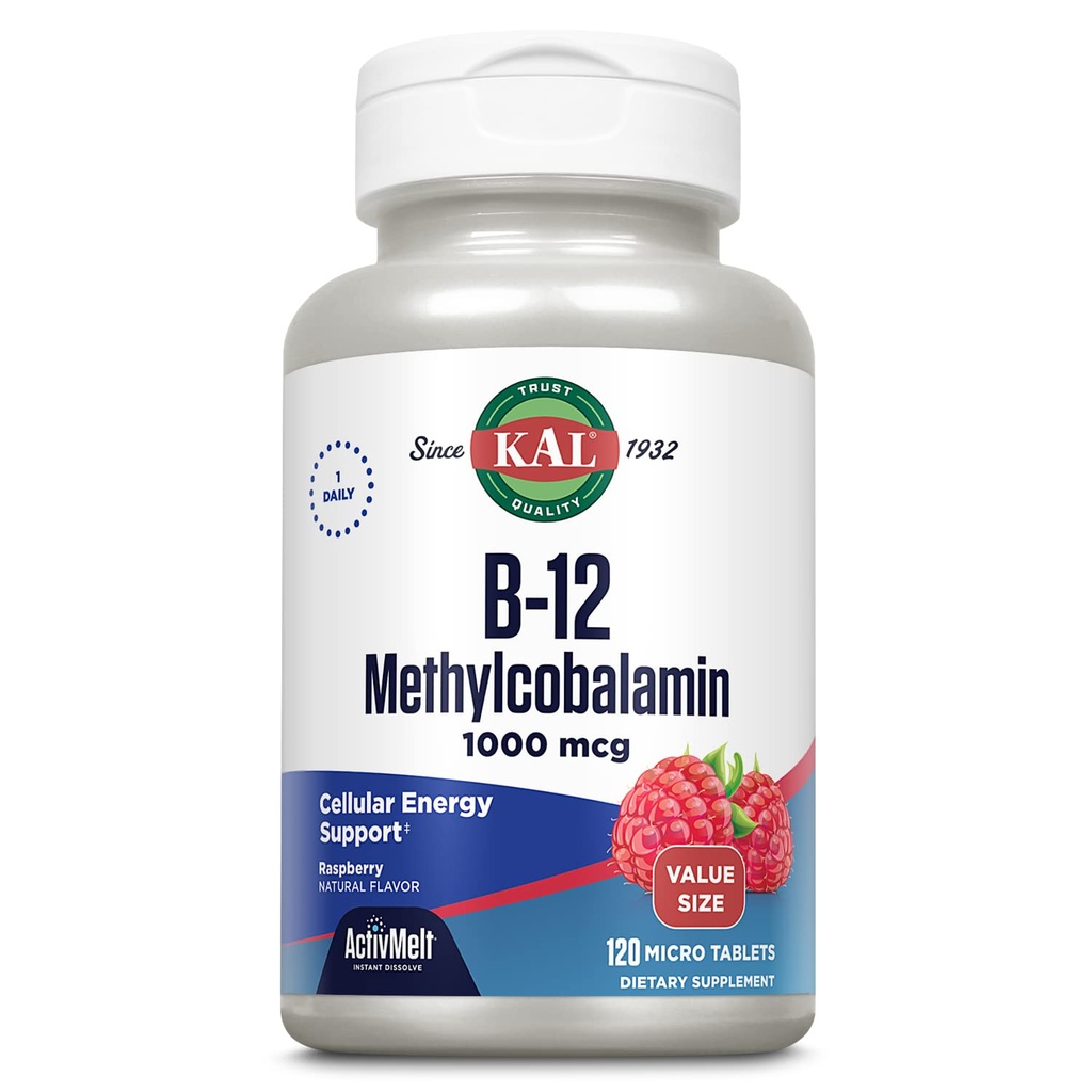 KALのビタミンB12のMethylcobalamin 1000mcg、健康なエネルギー、Metabolism、Nerveおよび赤血球サポート、速い分解のActivMelt、高い吸収、ベジタリアン、自然なラズベリー、120のサーブ、120のマイクロ タブ