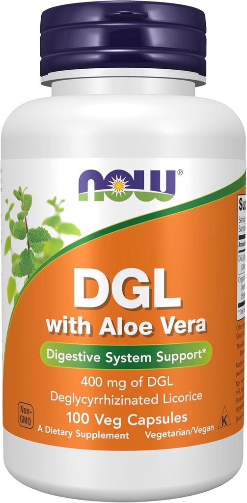 NOW食品は、アロエベラ(Deglycyrrhizinated Licorice)サプリメント、100ベジカプセルとDGLを補います