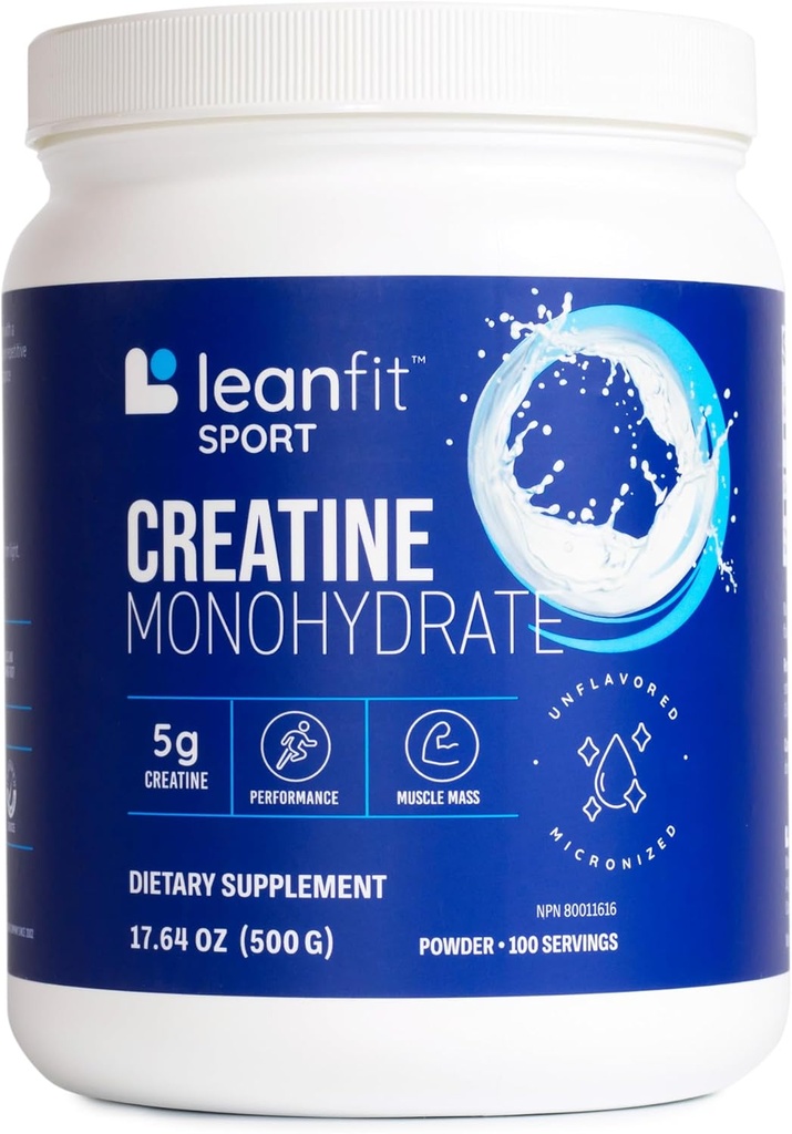LeanFitスポーツクレアチンモヒドレートパウダー、非配合チョイス認定、マイクロン化&医薬品グレードクレアチン、グルテンフリー、ビーガン - 5gクレアチンパーサービング、100サービング、17.64oz ツイート