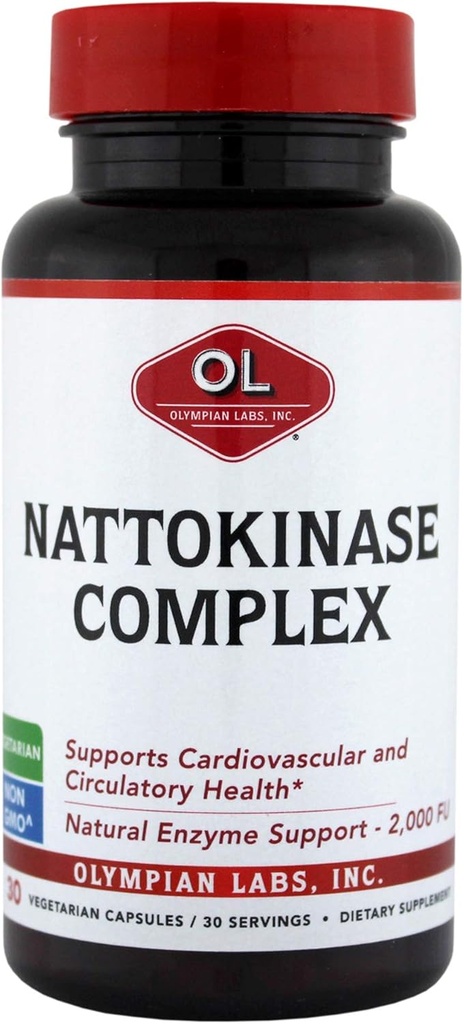 Olympian Labs Nattokinase Complex with Grape Seed Extract Herbal Supplements, Superior Heart Health Support - 30 Daily Capsules