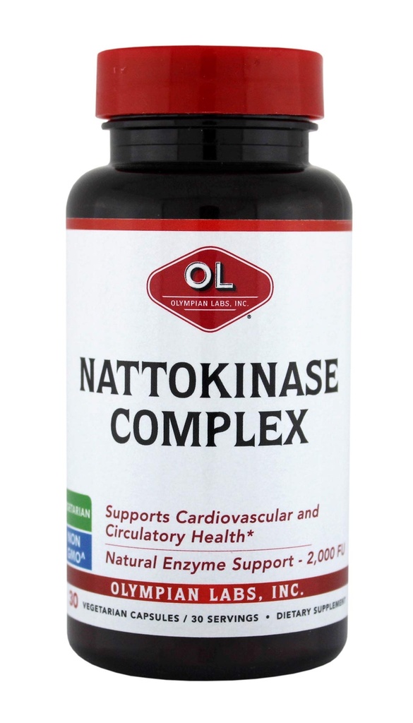 Olympian Labs Nattokinase Complex with Grape Seed Extract Herbal Supplements、Super Heart Health Support - 30デイリーカプセル