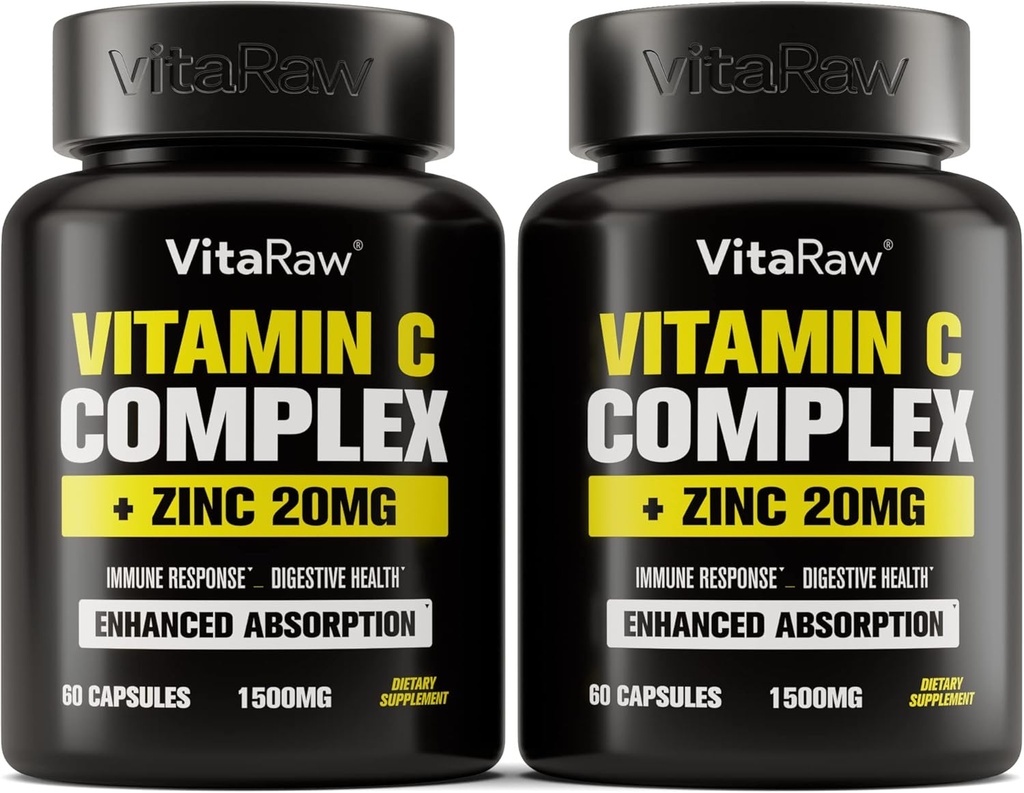 ビタミンCサプリメント2パック(120ベジギーカプセル) - 亜鉛20mgと1500mg - 最も高い吸収ビタミンC免疫サポートコンプレックス - ビタミンCカプセル&大人のための亜鉛ビタミン、ビタミンC免疫ヘルプビーガン