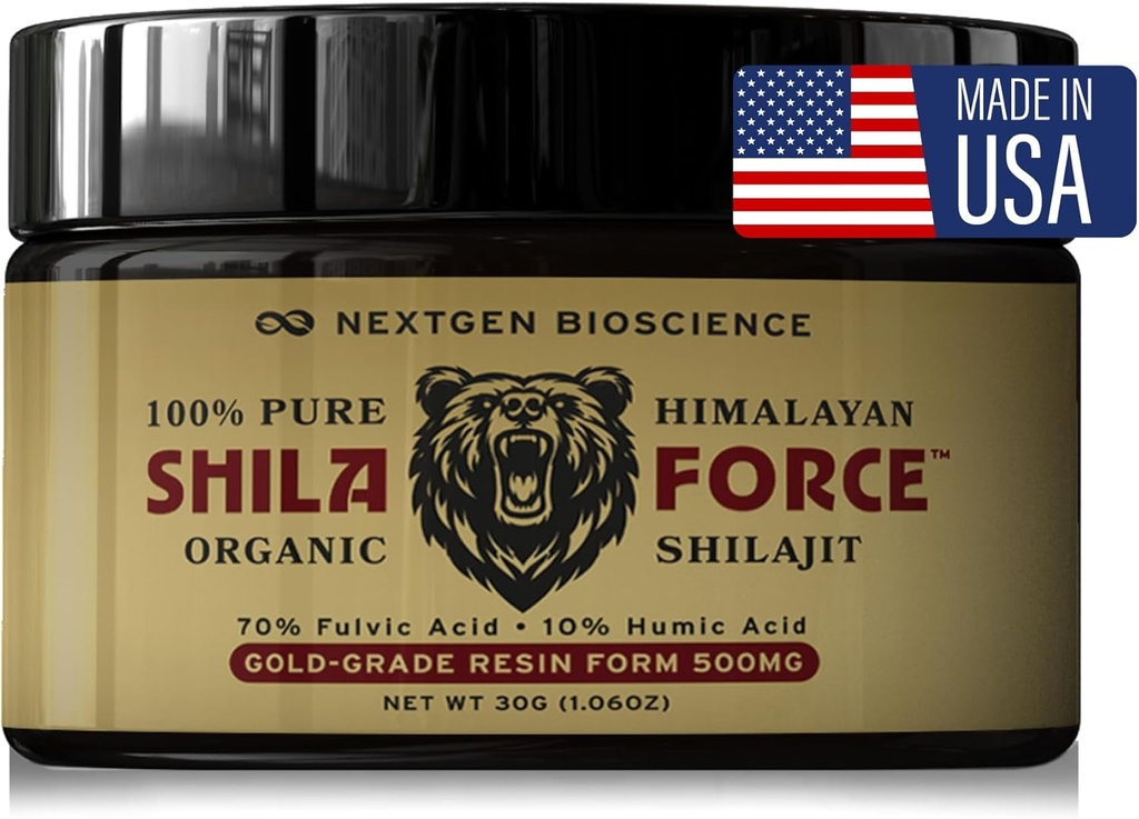 ShilaForceTM Shilajit 純粋な金色のワイルド収穫されたヒマラヤの有機性生きている樹脂- 500mg 70% のフルヴィク酸及び 85+ のトレースの鉱物、米国製 30g の 10% ヒューミック酸、ブラウン