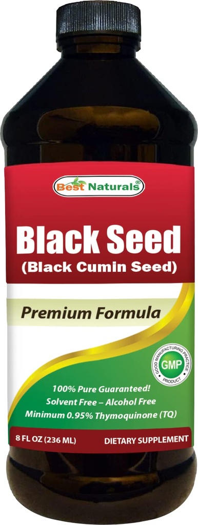 ベストナチュラルブラックシードオイル - 最小0.95% Thymoquinone(TQ) - 消化の健康、免疫サポート、脳機能、ジョイントモビリティ、グルテンフリー、非GMO - 8 OZのコールドプレスニゲラサティバエイド