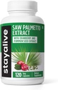 STAY ALIVE Saw Palmetto Extract Capsules w/Cranberry & Pumpkin Seed Oil, 120 Vegan Pills for Hair, U.T & Prostate, Pure Saw Palmetto for Men and Women, Non-GMO, Gluten Free Pumpkin Seed Supplement